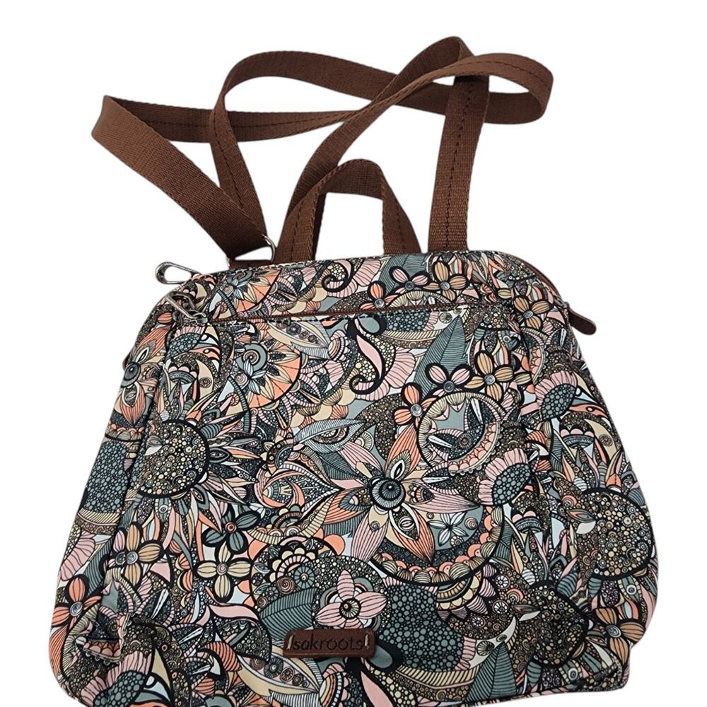 Sakroots Purse Artist Circle Sienna Backpack Crossbody Bag Brown Convertible Rea - Picture 2 of 12